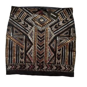 Express Art Deco 20s Style Black, Silver Gold Sequin Mini Skirt Women Size XS TP
